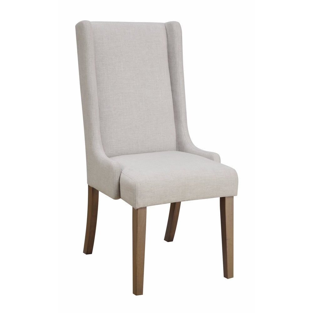 Upholstered Wingback Dining Chair, Light Gray And Brown, Set of 2