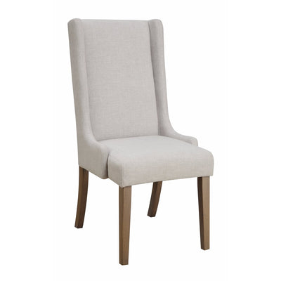 Upholstered Wingback Dining Chair, Light Gray And Brown, Set of 2