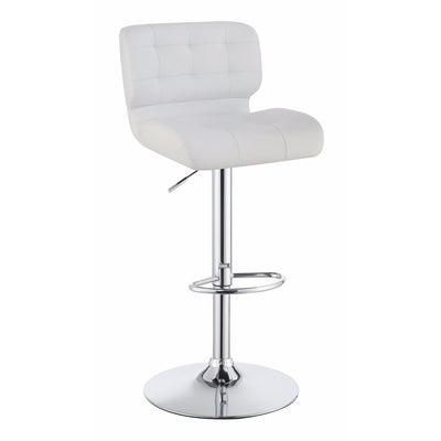 Upholstered Adjustable Metal Bar Stool, White And Silver ,Set of 2