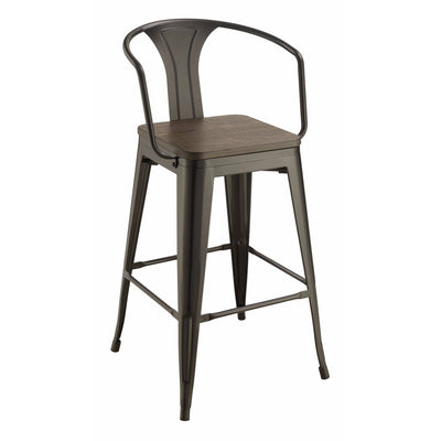 Well-made Metal Bar Height Stool With Wood Seat, Black, Set of 2