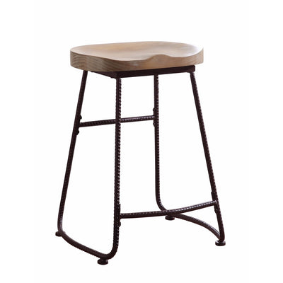 Rustic Wood And Metal Counter Height Stool, Brown And Black