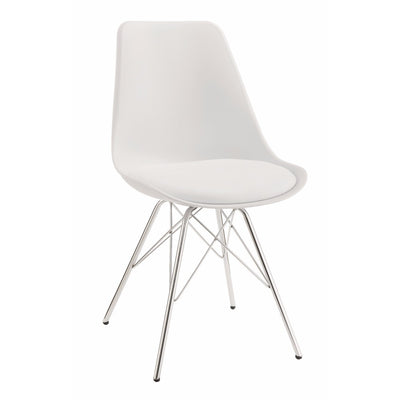 Modern Style Dining Chair with Chrome Legs, White, Set of 2