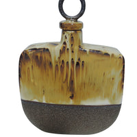Strikingly Punctuated Ceramic Covered Bottle, Gray And Brown
