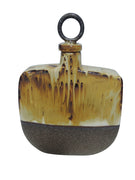 Strikingly Punctuated Ceramic Covered Bottle, Gray And Brown