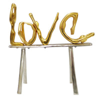 Well Designed Metal Love Decor On Stand, Gold And Silver
