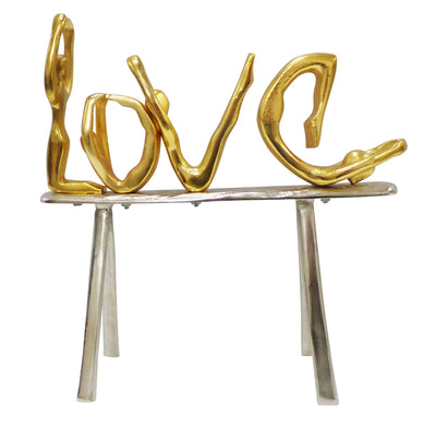 Well Designed Metal Love Decor On Stand, Gold And Silver