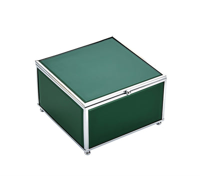 Stylish Square Wood And Glass Storage Box, Green