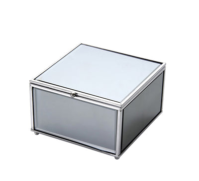 Square Wood And  Glass Storage Box, Gray