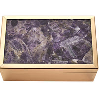 Enchanting Metal And Wood Storage Box With Agate Top, Purple