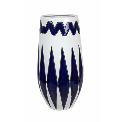 Striking Ceramic Decorative Vase, Blue and White