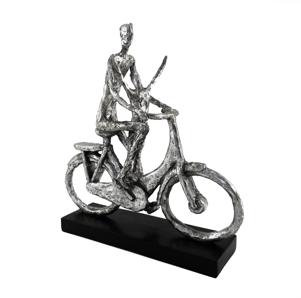 Dazzling Polyresin Man On Bicycle Figurine, Silver