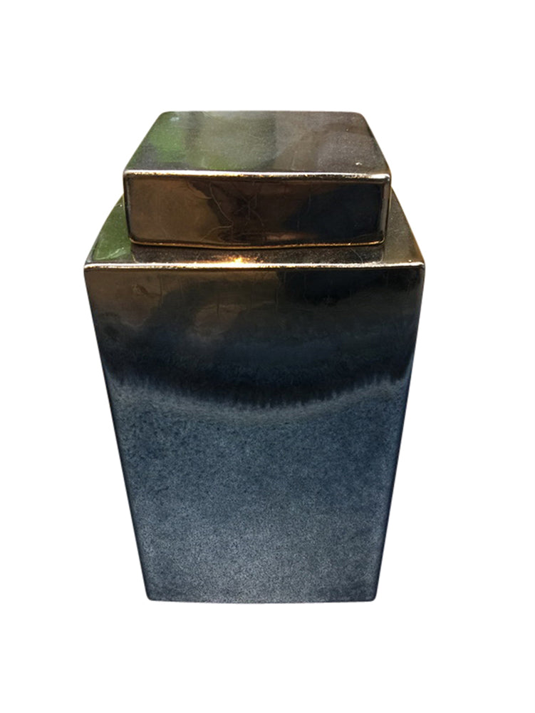 Sophisticated Ceramic Covered Jar, Gold And Gray