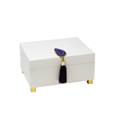 Enchanted Wooden Box With Agate, Purple And White
