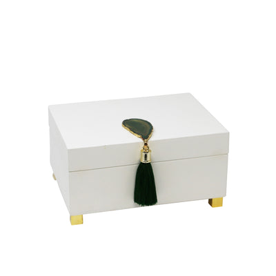Well-designed Wooden Box With Agate, White & Green