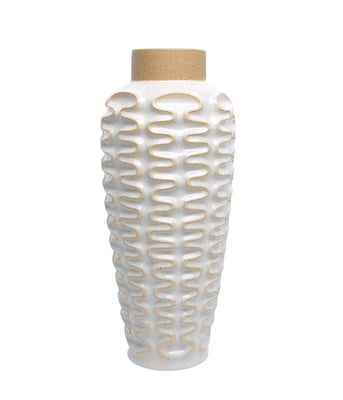 Decorative Wavy Patterned Ceramic Vase, White