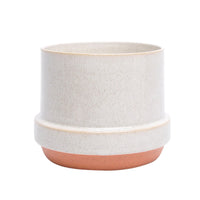 Cylindrical Decorative Mid Century Ceramic Planter, White And Orange