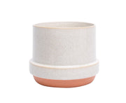 Cylindrical Decorative Mid Century Ceramic Planter, White And Orange
