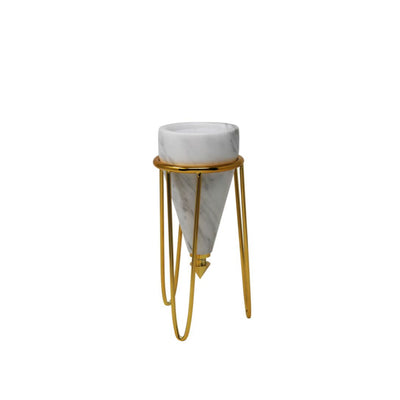 Fine-Looking  Metal And Marble Table Decor, Gold And White