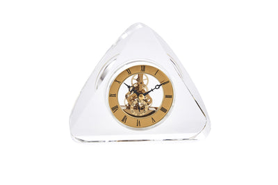 Adorning Clock In Crystal Triangle Base, Gold And Clear