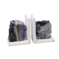 Vivid Set Of 2 Purple Marble Bookends With Agate