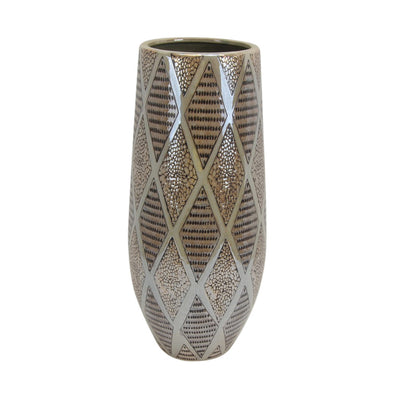 Rustic Textured Decorative Ceramic Vase, Brown