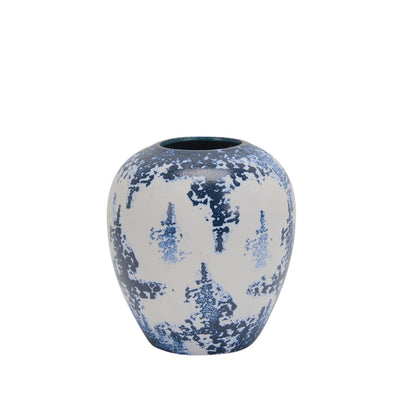 Attractive Round Decorative Ceramic Vase, Blue And White