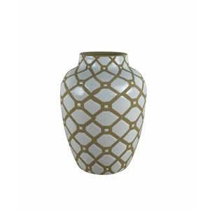 Fine-Looking Decorative Ceramic Vase, White And Brown