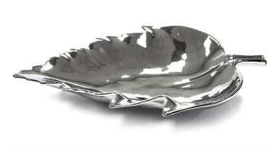 Alluring Ceramic Leaf Platter, Silver