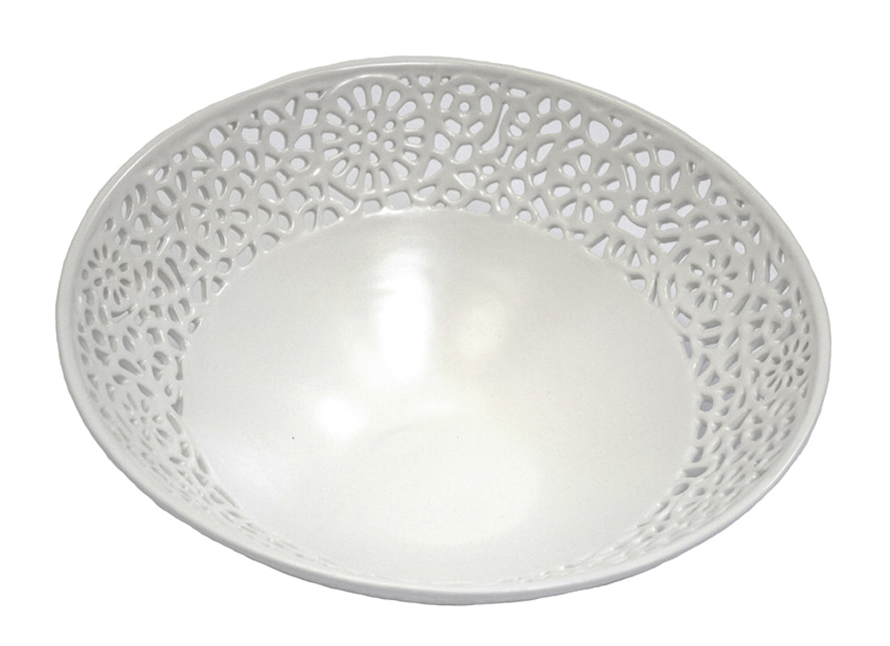 Contemporary Pierced Ceramic Bowl, White