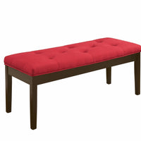 Wooden Bench With Fabric Seat, Red Linen & Walnut Brown