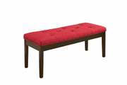 Wooden Bench With Fabric Seat, Red Linen & Walnut Brown