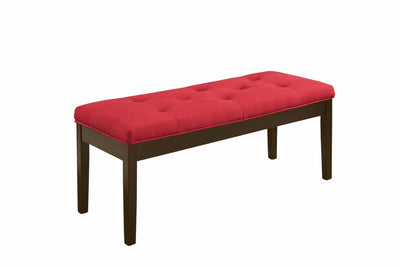 Wooden Bench With Fabric Seat, Red Linen & Walnut Brown