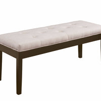 Wooden Bench With Fabric Seat, Beige Linen & Walnut Brown