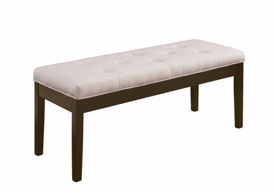 Wooden Bench With Fabric Seat, Beige Linen & Walnut Brown