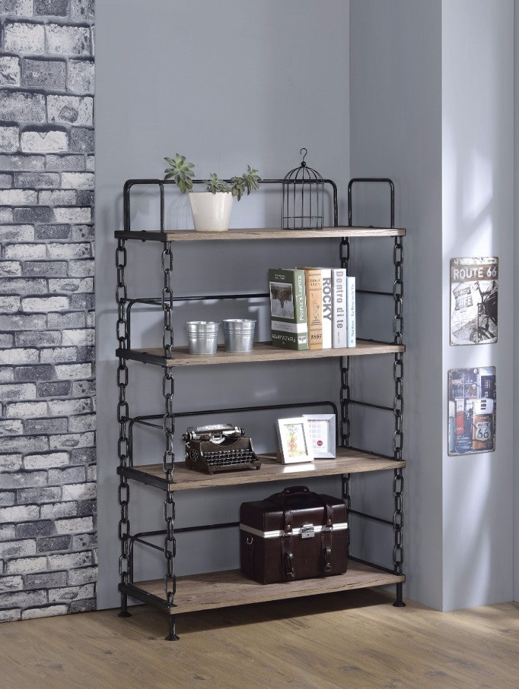 Industrial Looking Bookshelf, Rustic Oak & Antique Black