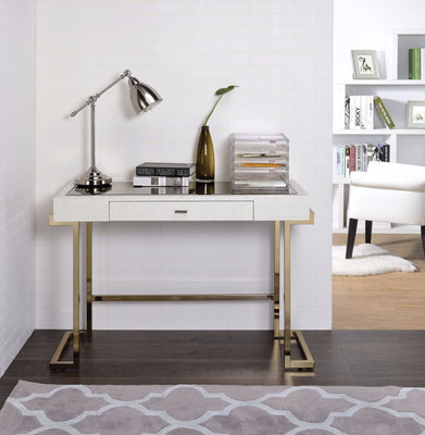 Mirror Top Writing Desk, White & Gold