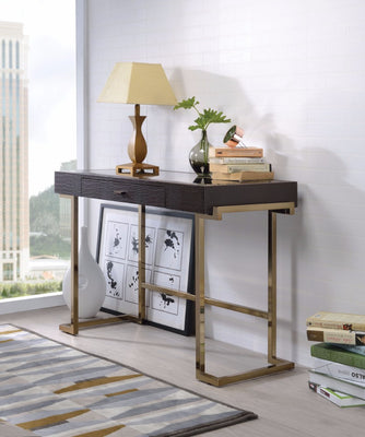 Mirror Top Writing Desk, Espresso Brown & Gold