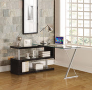 Writing Desk with Swivel, Clear Glass & Black