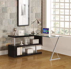 Writing Desk with Swivel, Clear Glass & Black