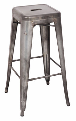 Metal Bar Stool (Set-2), Antiqued Silver