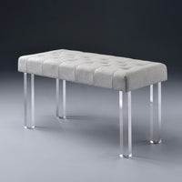 Sophisticate Bench, Gray Linen & Clear Acrylic