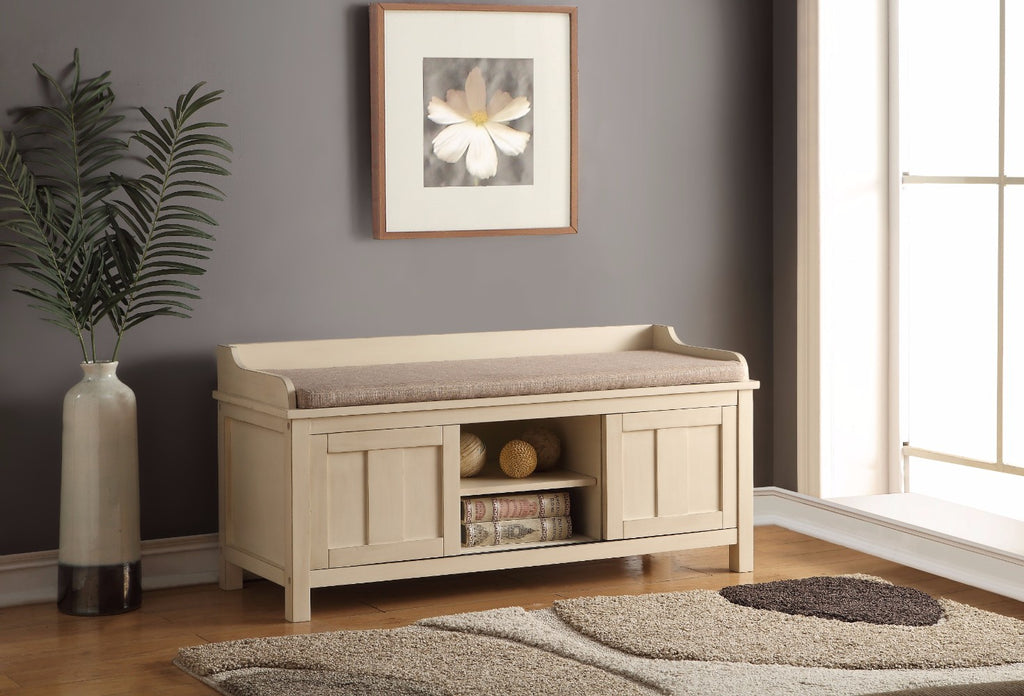 Classic Bench with Storage, Fabric & Cream