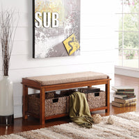 Wooden Bench With Storage, Light Brown & Walnut