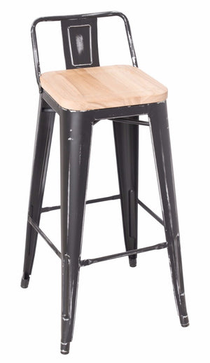 Metal & Wood Bar Stool (Set-2), Ash & Antique Black