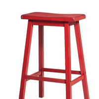 Wooden Bar Stool (Set-2), Antique Red