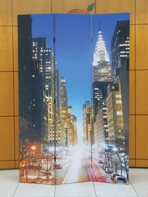 3-Panel Wooden Screen, Town Scenery, Multicolor