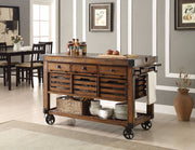 Wood & Metal Kitchen Cart, Distress Chestnut Brown