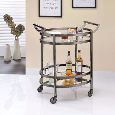 Oval Metal Serving Cart, Clear Glass & Black Nickel