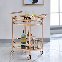 Oval Metal Serving Cart, Clear Glass & Copper