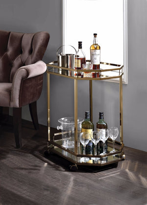 Metal Serving Cart, Mirror & gold